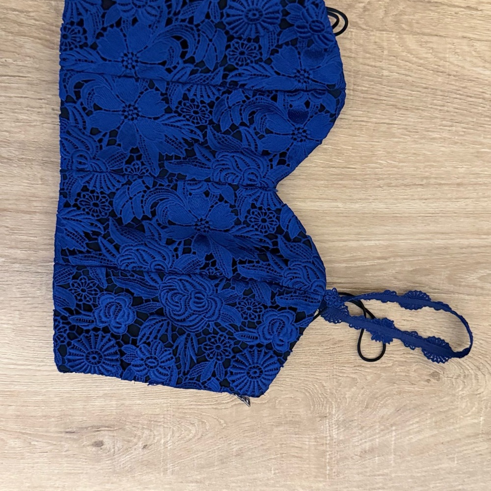 Blue Lace Floral Crop Top